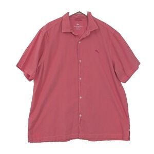 Tommy‎ Bahama Button Up Shirt Mens XXL Candy Rose Red Short Sleeve Beach Casual
